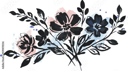 A seamless vector pattern of black tree and plant silhouettes creates a decorative floral art illustration with swirling branches and leaf elements