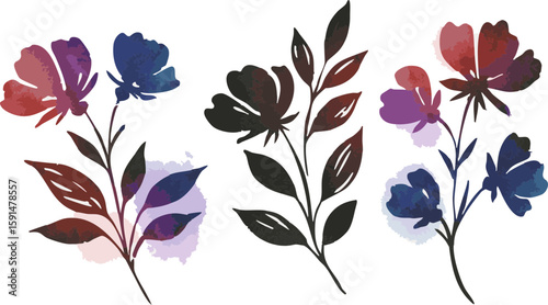 A seamless vector pattern of black tree and plant silhouettes creates a decorative floral art illustration with swirling branches and leaf elements