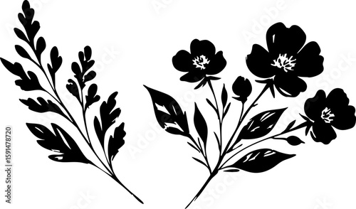 Seamless black and white floral pattern with vintage flower, leaf, and butterfly elements, ideal for elegant vector art and decoration