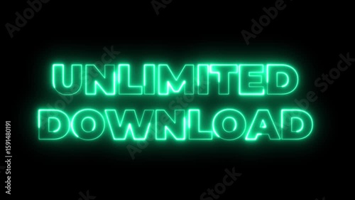 Unlimited Download Neon Sign: Bright Green Glowing Text on Black Background