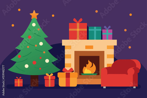 a cozy living room with a decorated christmas tre