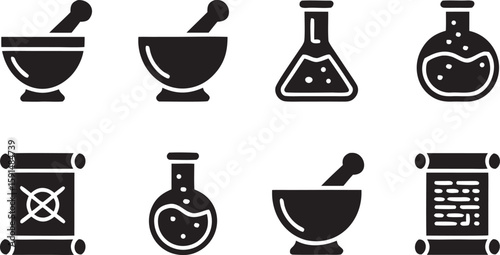 Six to Eight Solid Black Filled Circles on Transparent Background shape graphic