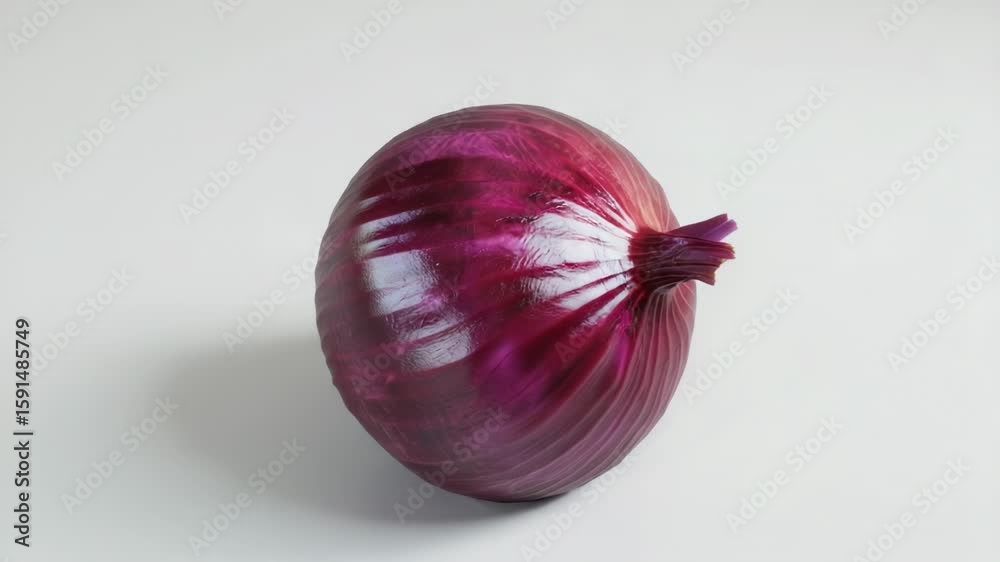 A single red onion sitting on a white table, great for still life photography or food-related compositions