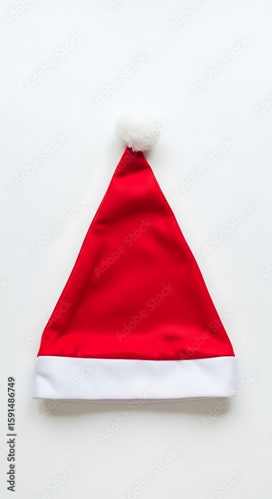 Classic Red Santa Hat, White Background, Festive Christmas Design, Minimalist Style Classic Red Santa Hat, White Background, Festive Christmas Design, Minimalist Style