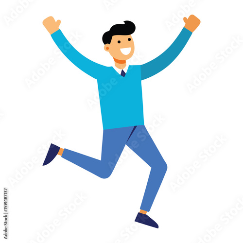 Overjoyed man dance celebrate success. Smiling male employee have fun enjoy win or victory in office.