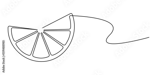 Orange Slices A Single Line Drawing of Citrus Fruit, Minimalist Line Art Illustration of a Lemon Slice, Continuous single line drawing sliced healthy organic lemon for orchard logo identity. 
