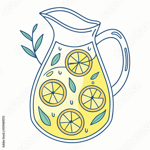 Lemonade Pitcher Icon Vector – Generative AI Linocut Silhouette Design