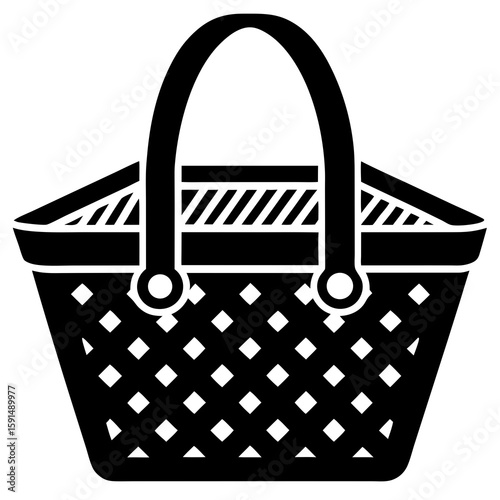 Picnic Basket Icon Vector – Generative AI Linocut Silhouette Design for Microstock