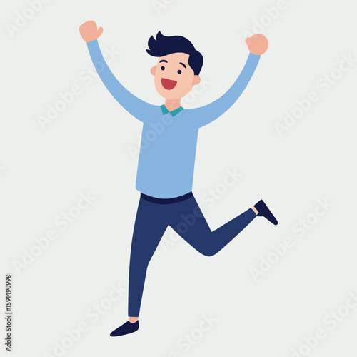 Overjoyed man dance celebrate success. Smiling male employee have fun enjoy win or victory in office.