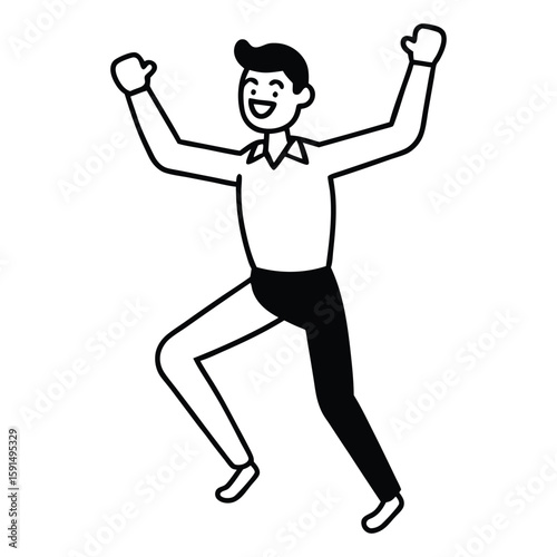 Overjoyed man dance celebrate success. Smiling male employee have fun enjoy win or victory in office.