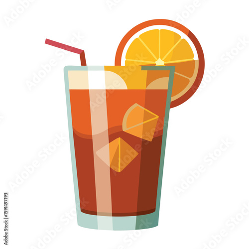 Cool glass of iced tea with a fresh lemon slice, refreshing and simple, on a plain white surface.