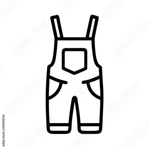 Minimalist black outline vector icon of overalls. Clean, simple design on a transparent background