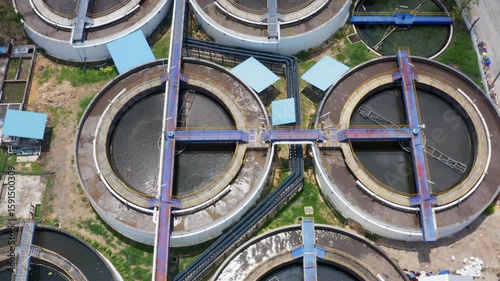 Aerial View of Water Treatment Plant. Sustainable Water Management, 4K footage.