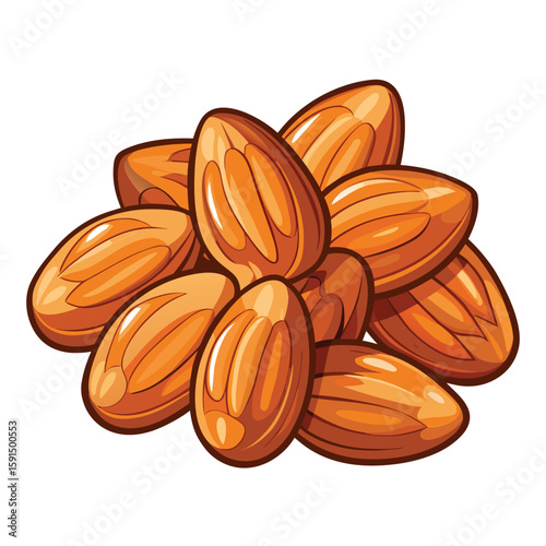 Healthy handful of roasted almonds, crunchy and delicious, isolated on a white background.