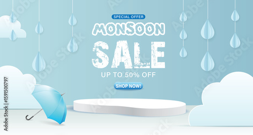 Monsoon sale offers discounts up to 50 percent off with a rainy theme and umbrella design