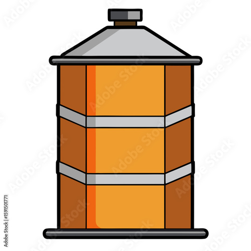 Orange intermediate bulk container with metallic top and stripes  