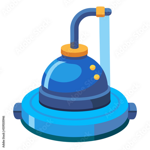 Pool vacuum head with hose and water flow in blue color scheme  