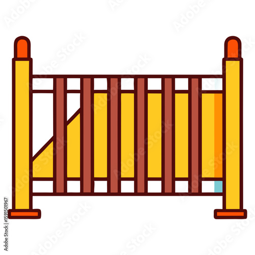 Portable fence panel with yellow and brown wooden slats  