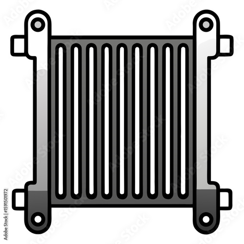 Radiator bracket in a minimalist line art style with metallic tones  
