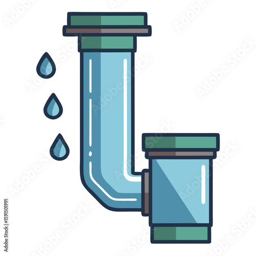 Cartoon-style blue rainwater downpipe with dripping droplets  