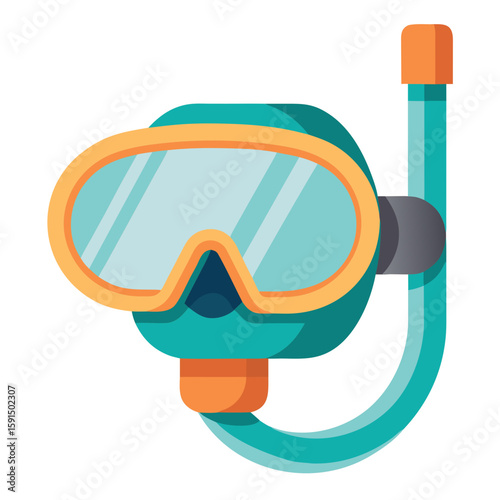 Snorkeling mask with tube in flat design style  