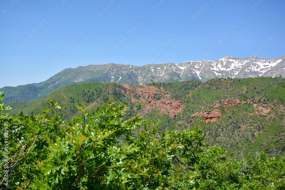 Obraz premium Wasatch Mountains in Utah, USA, in summer with mountains still covered by snow