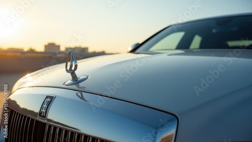 Close-up view of a luxury car hood ornament.