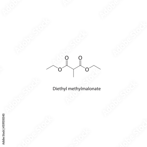 Diethyl methylmalonate skeletal structure. Substituted malonate ester compound schematic illustration. Simple diagram, chemical formula.