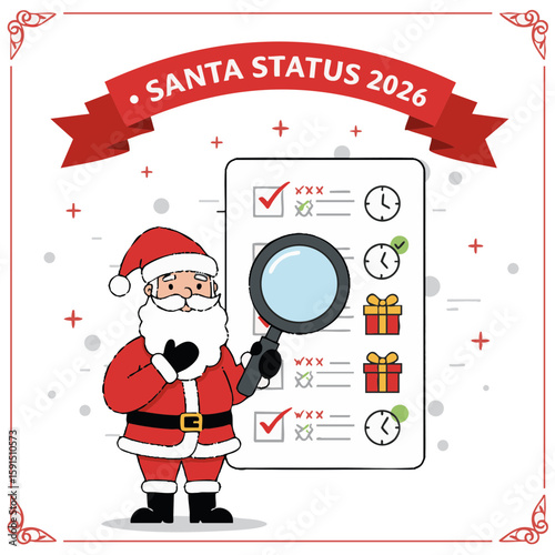 Santa checking delivery list flat icon vector red white green