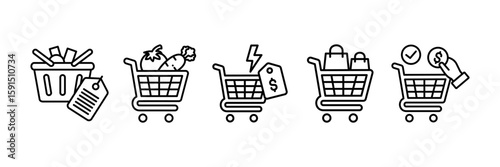 Shopping Icon Set Multiple Style Collection, Containing design Product, Shopping, Flash Sale, Shopping Frenzy, Cart Checkout