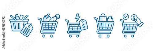 Shopping Icon Set Multiple Style Collection, Containing design Product, Shopping, Flash Sale, Shopping Frenzy, Cart Checkout