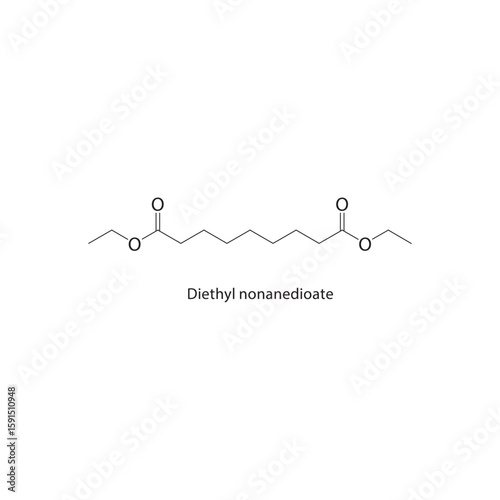 Diethyl nonanedioate skeletal structure. Aliphatic diester compound schematic illustration. Simple diagram, chemical formula.