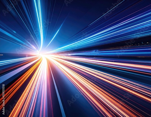 Vibrant light trails on a highway at night