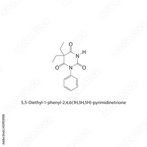 Billede på lærred 5,5-Diethyl-1-phenyl-2,4,6(1H,3H,5H)-pyrimidinetrione skeletal structure