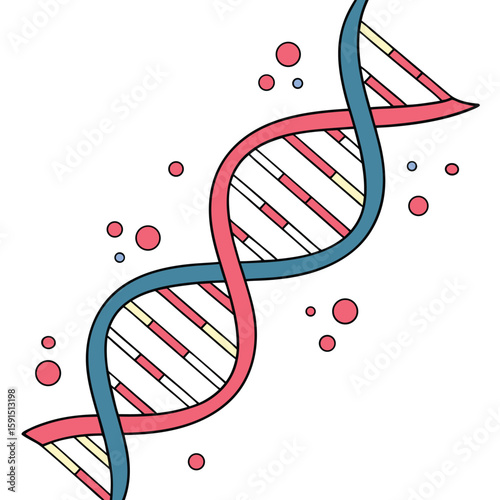 A DNA double helix with glowing base pairs and zoom bubbles, isolated on white