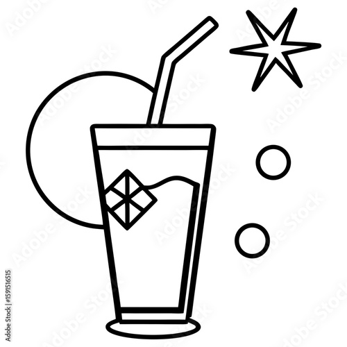 Summer Drink Icon Vector | Generative AI & Linocut Silhouette Design