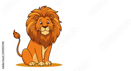 Seated cartoon lion with golden mane and tail