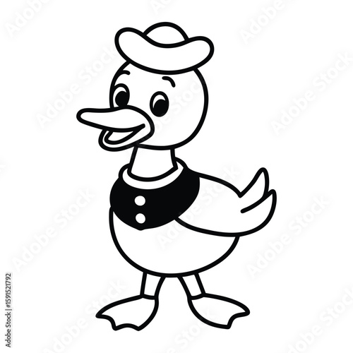 Cute cartoon duck dressed as a sailor having fun in a playful and imaginative artistic 