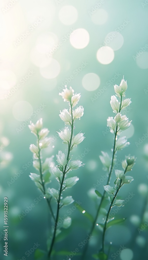 Fototapeta premium Ethereal Floral Beauty in Soft Focus Pastel Hues, Delicate Petals Glistening with Ethereal Light