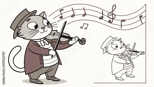Cute chubby cat with a violin