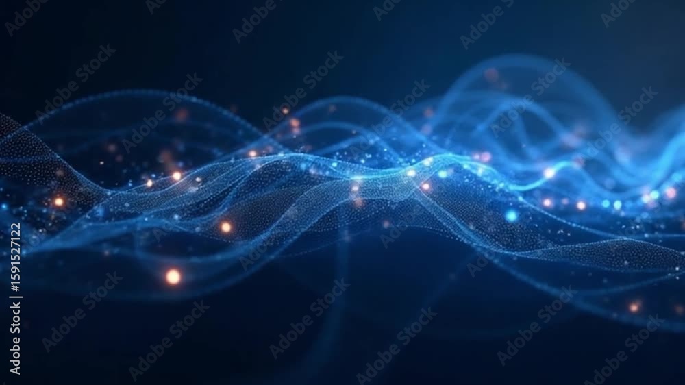 Abstract Blue Particle Waves Seamless Loop 4 K Ultra H D Digital Technology Background Animation Glowing Energy Flowing Network Connection Data Stream Elegant Modern Design
