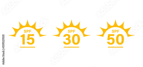 SPF Sun Protection Factor Icons Set 15, 30, 50
