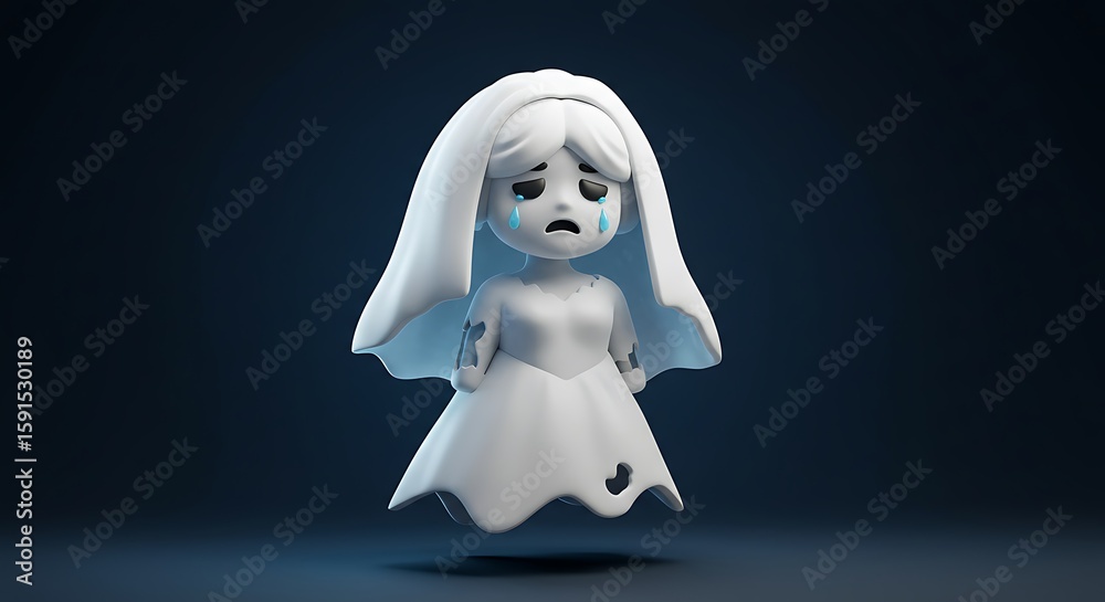 Weeping Ghost Bride: A Somber 3D Render Weeping Ghost Bride: A Somber 3D Render
