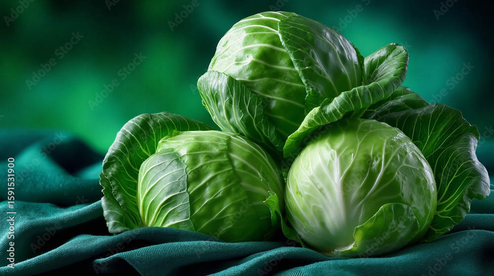 Obraz premium A bunch of cabbages sitting on top of a green cloth