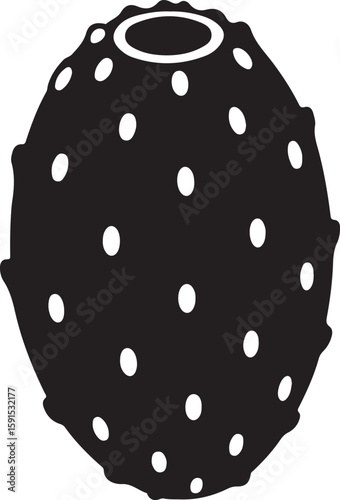Black silhouette of a spherical object with many white dots and an oval opening at the top sphere round