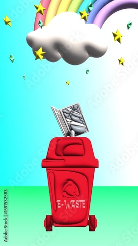 Red separate recycling waste bin 3d animation world environment day ,earth day concept