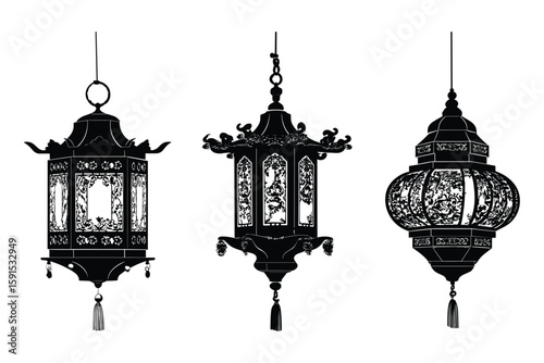 silhouette set of decorative hanging lanterns