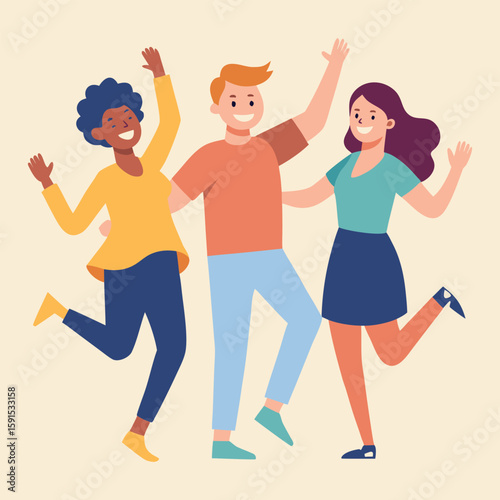 Happy diverse young people feel joyful dancing relaxing together. Smiling millennial friends have fun enjoy party 