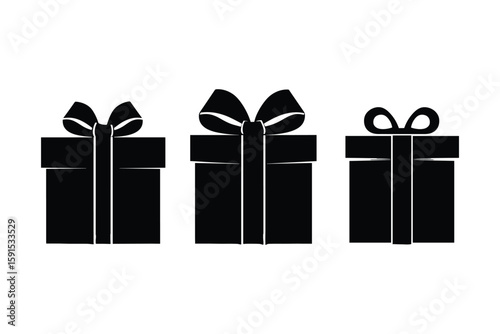 silhouette set of gift boxes with ribbons