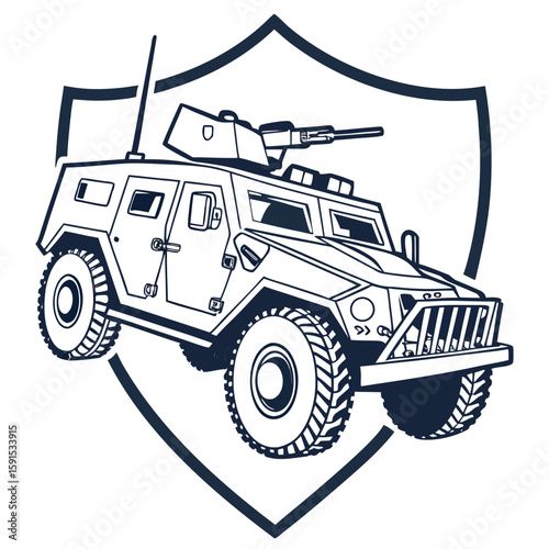 Armored vehicle with mounted gun inside shield armored car military vehicle